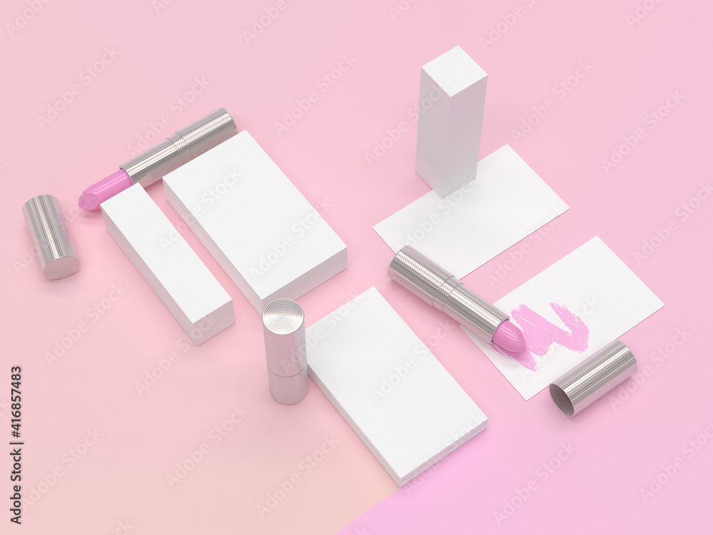 3d Render of Branding Makeup with Lipstick and Smudge in Pink and Cream Background 3d Render of Branding Makeup with Lipstick and Smudge in Pink and Cream Background