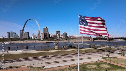 The Gateway Arch is a monument in down town St. Louis, Missouri , United States. Clad in stainless steel and built in the form of a weighted catenary arch, it is the world's tallest arch, USA Flag