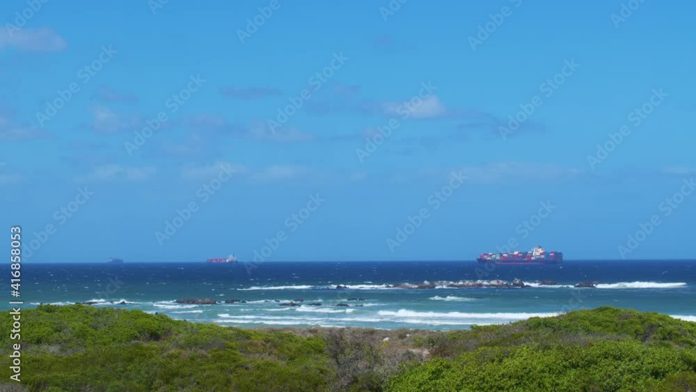 Timelapse ocean view. Large container ships on the horizon. Timelapse ocean view. Large container ships on the horizon.