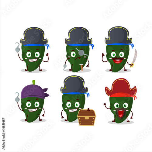 Cartoon character of poblano with various pirates emoticons