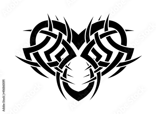Black and White Classic Tribal Abstract Tattoo Heart
