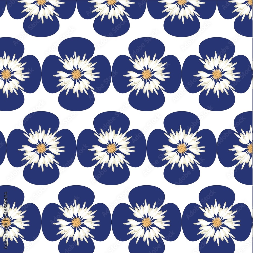 White centered dark blue floral design on white background White centered dark blue floral design on white background