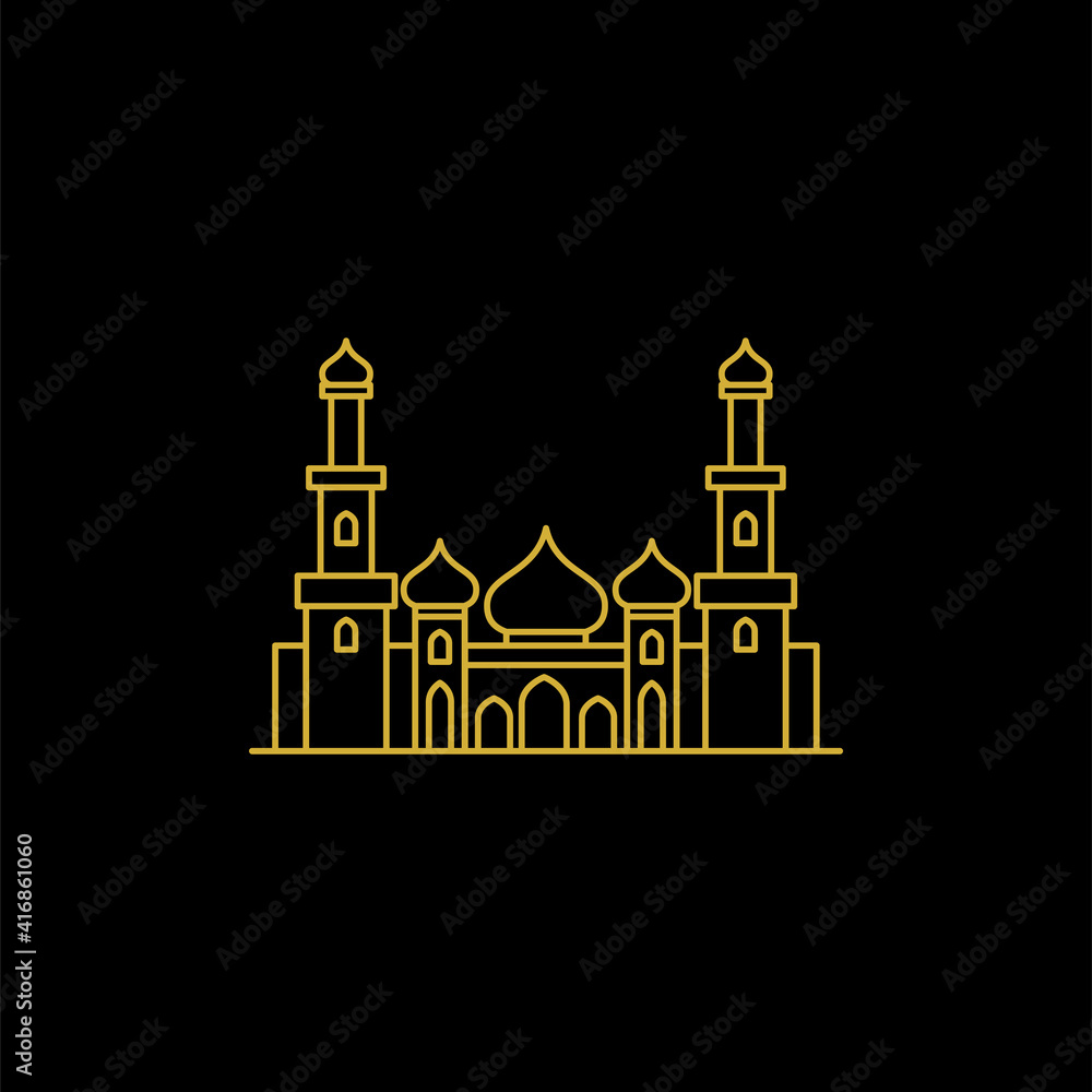 mosque vector illustration. mosque Islamic symbol for Ramadan Kareem sign. mosque modern building. line art style
