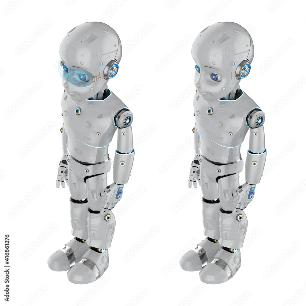 Fototapeta premium Cute robot with cartoon character