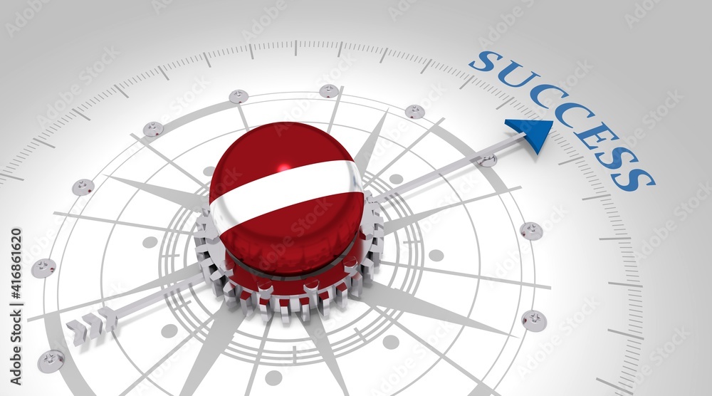 Business concept. Abstract compass points to the success word. Flag of Latvia. 3D rendering Business concept. Abstract compass points to the success word. Flag of Latvia. 3D rendering