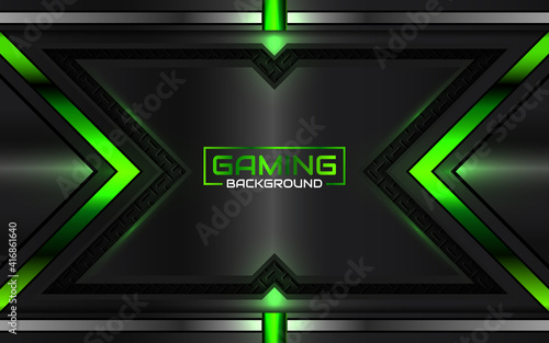Abstract futuristic black and green gaming background with modern esport shapes. Vector design template technology concept can use element game banner, sport poster, cyber wallpaper, web, advertising