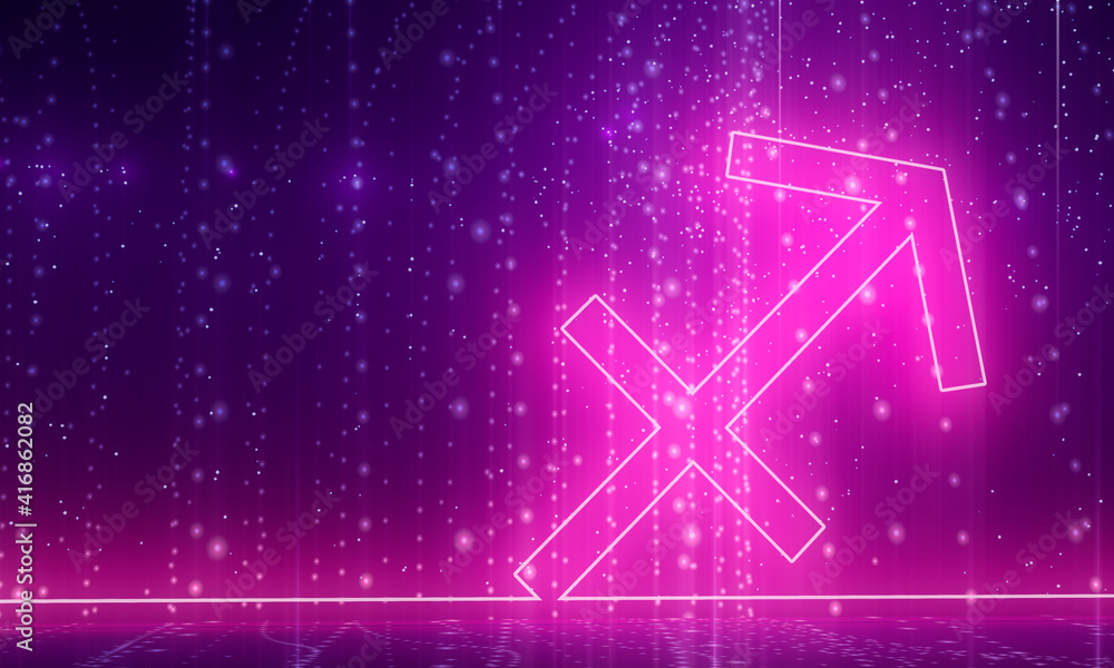 Zodiac symbol. Sign of the Archer. Thin line style. 3D rendering. Neon shine Zodiac symbol. Sign of the Archer. Thin line style. 3D rendering. Neon shine