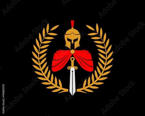Circular wheat with spartan knight and sword