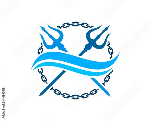 Circular chain with cross trident and beach wave