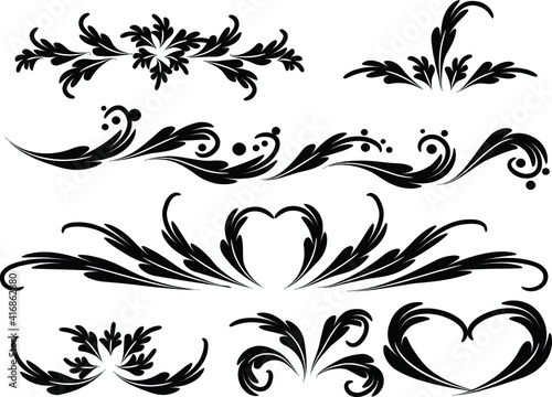 vector drawing flower line border frame card background set