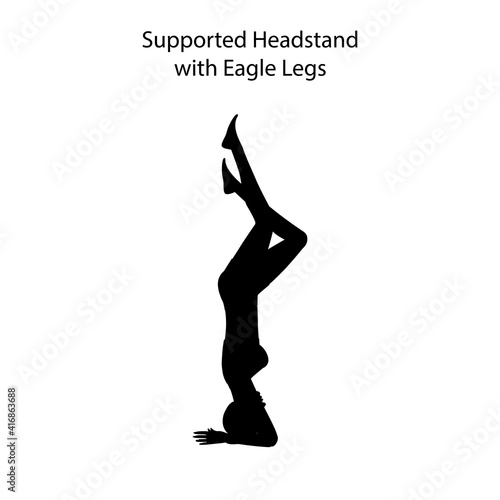 Supported headstand with eagle legs pose yoga workout silhouette