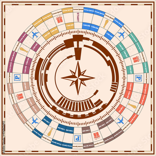 Board game template. On a colored background. Vector illustration.