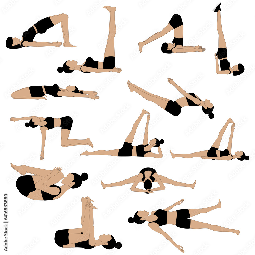 Yoga poses workout. Healthy lifestyle vector illustration