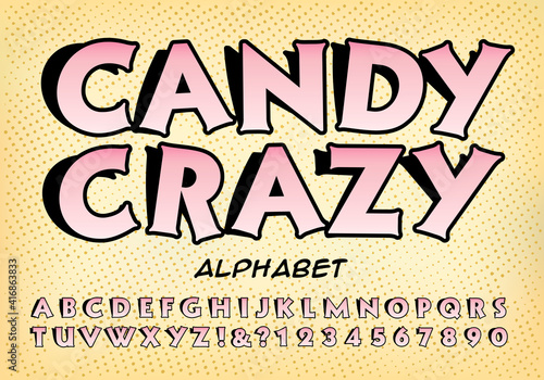 A cartoon style whimsical alphabet with warped black shadows. Vintage comic style great for banners or logos.