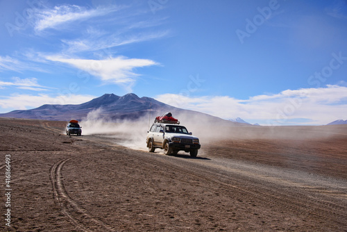Off-road touring on the salt flats of Salar de Uyuni, Bolivia