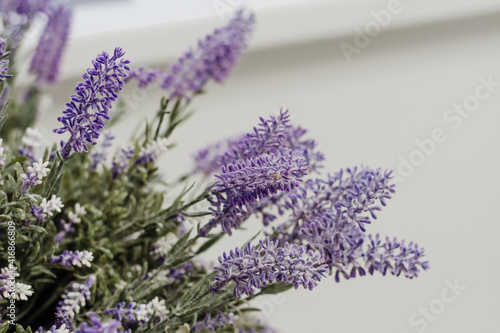 Artificial lavender flower branches  background  selective focus.