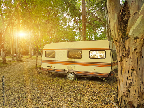 campinng tent forest caravan trailer photo