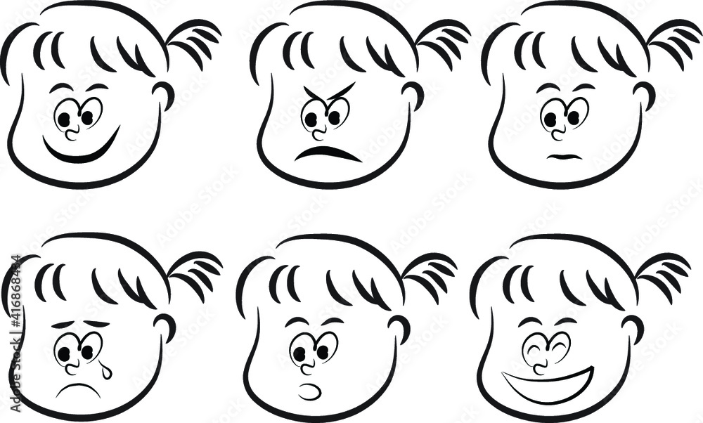 vector cartoon girl emoji face set vector cartoon girl emoji face set