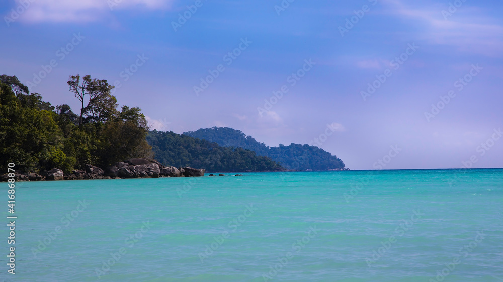 Fototapeta premium Sea view from tropical beach and turquoise ocean water background,Summer concept