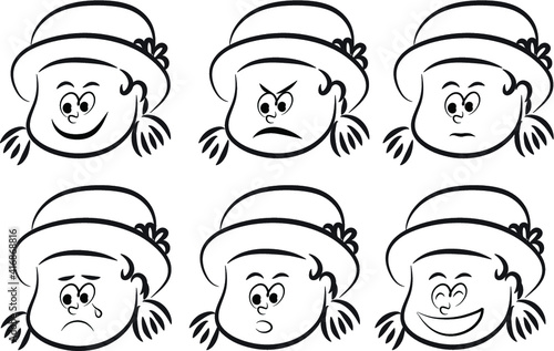 vector cartoon girl emoji face set