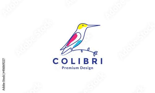 lines art colibri or hummingbird abstract bird logo design vector icon symbol graphic illustration