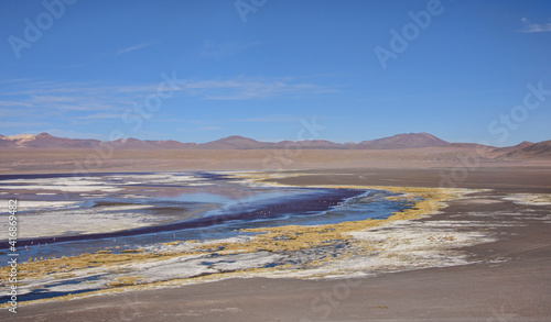 Beautiful landscape sceneries on Laguna Colorada, Salar de Uyuni, Bolivia 