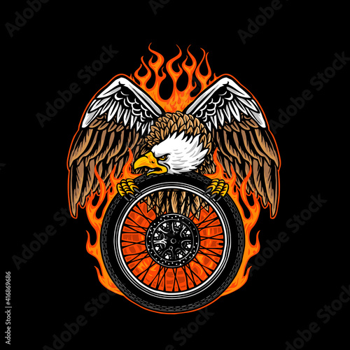 vector of eagle hold the tyre of custom motorcycle