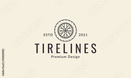 car tire line with wheel rim logo design vector icon symbol graphic illustration