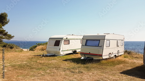 caravan car trailer holidays by the sea summer sun