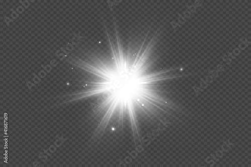 The light of a star. star glow on a transparent background explodes on a transparent background. White light. Sparkling magic dust particles. Bright Star. Transparent shining sun.
