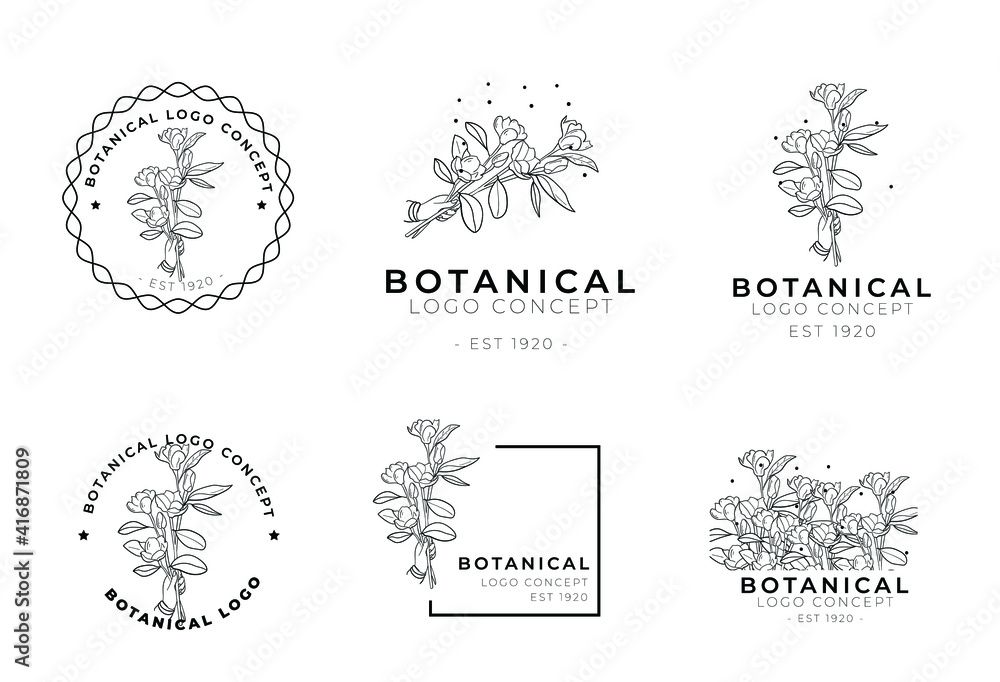 Botanical floral minimal type classical collection of logo design template