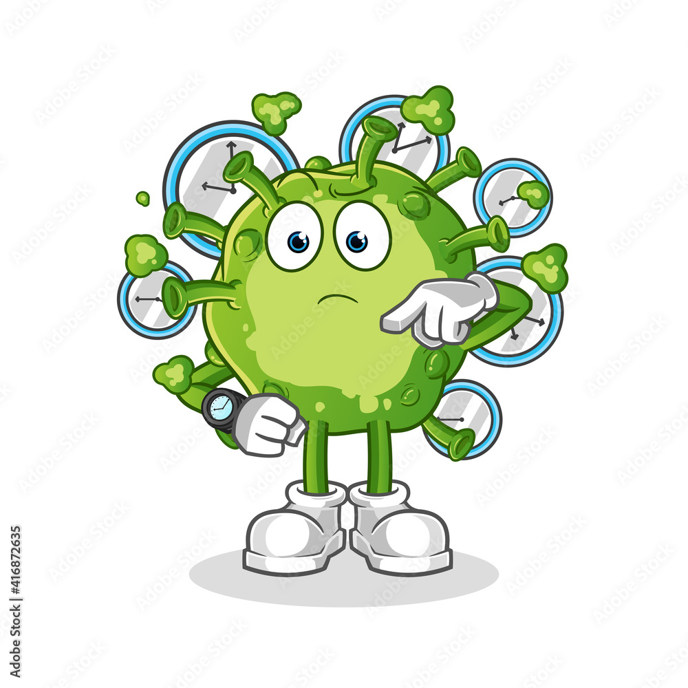 virus with wristwatch cartoon. cartoon mascot vector