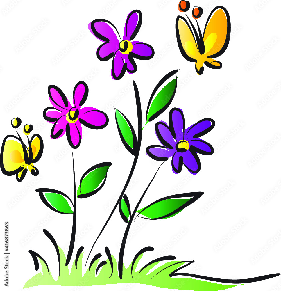 Fototapeta wektor kwiaty zastawu i ogród motyli