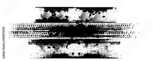 Vector Print Textured Tire Track . Design Element . Car tread silhouette . off road Mud splash grunge texture . 