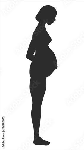 ボブヘアの妊婦のヌードシルエット・黒・立ちポーズ
silhouette of a pregnant woman with bobbed hair, nude, black color, posing, standing.