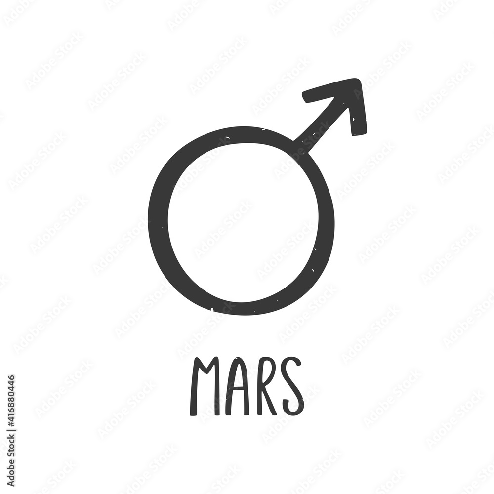 Ancient astrological symbol of Mars. Minimalistic caption icon isolated on a white background. Vector hand drawn illustration Ancient astrological symbol of Mars. Minimalistic caption icon isolated on a white background. Vector hand drawn illustration