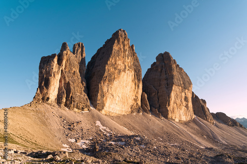 Scenery of Tre Cime di Lavaredo of Dolomites in Italy © Wheat field