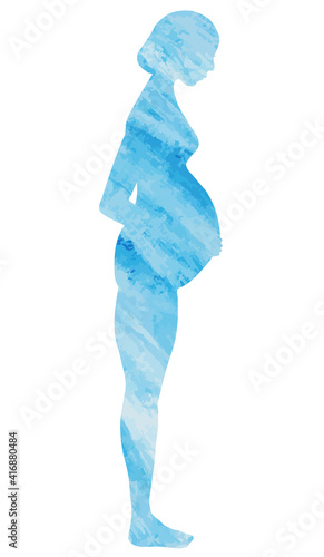 ボブヘアの妊婦のヌードシルエット・青水彩・たちポーズ
silhouette of a pregnant woman with bobbed hair, nude, blue water color, posing, standing.