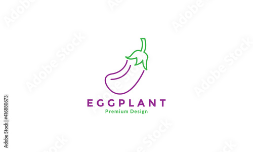 lines art colorful vegetables eggplant purple logo design vector icon symbol illustration