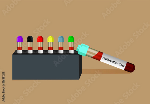 Blood sample for Prothrombin time (PT). Blood coagulation testing. A medical testing concept with tube vector in the laboratory background.