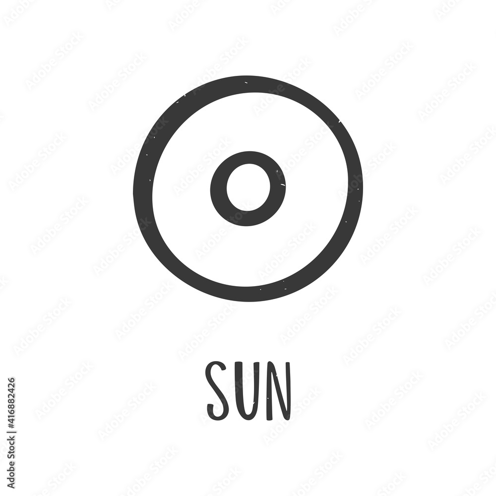 Ancient astrological symbol of Sun. Minimalistic caption icon isolated on a white background. Vector hand drawn illustration Ancient astrological symbol of Sun. Minimalistic caption icon isolated on a white background. Vector hand drawn illustration