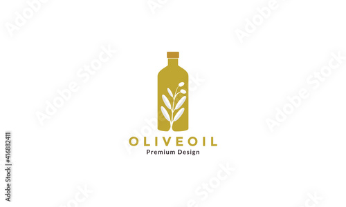 gold bottle with olive oil leaf  logo design vector icon symbol illustration