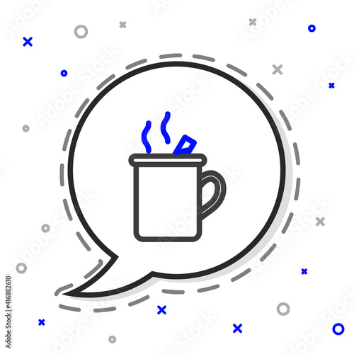 Line Mulled wine with glass of drink and ingredients icon isolated on white background. Cinnamon stick, clove, lemon slice. Colorful outline concept. Vector Illustration.