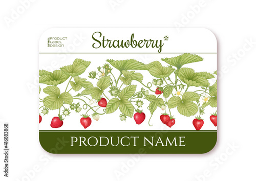 Strawberry. Ripe berries. Template for product label, cosmetic packaging. Easy to edit. Graphic drawing, engraving style. Vector illustration