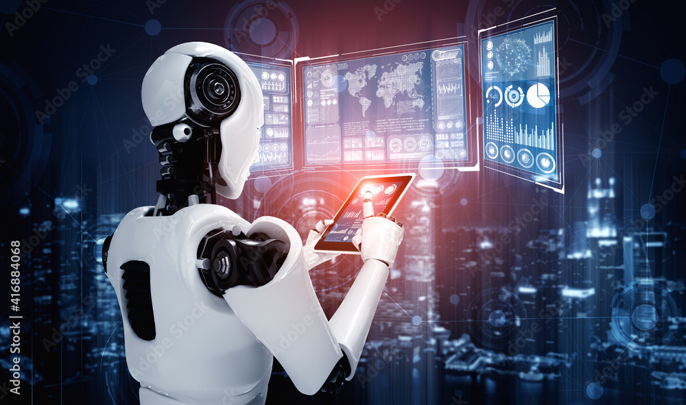 Robot humanoid using tablet computer for big data analytic using AI ...