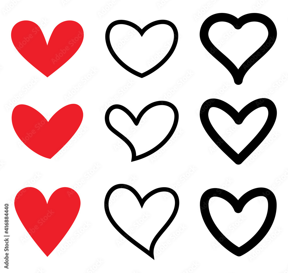 Heart icon collection, love symbols template, vector illustration