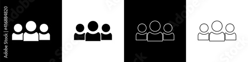 Set Users group icon isolated on black and white background. Group of people icon. Business avatar symbol - users profile icon. Vector.