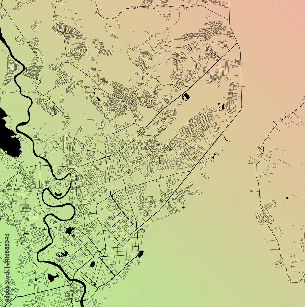 Fototapeta premium Davao, Davao Del Sur, Philippines (PHL) - Urban vector city map with parks, rail and roads, highways, minimalist town plan design poster, city center, downtown, transit network, gradient blueprint