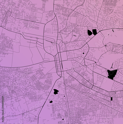 Lusaka, Zambia (ZMB) - Urban vector city map with parks, rail and roads, highways, minimalist town plan design poster, city center, downtown, transit network, gradient blueprint
