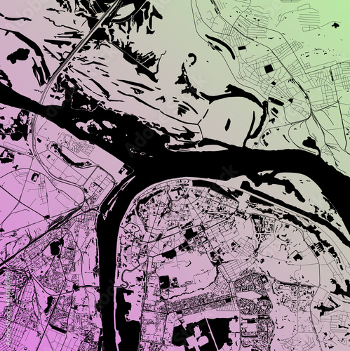 Nizhny Novgorod, Nizhegorod, Russia (RUS) - Urban vector city map with parks, rail and roads, highways, minimalist town plan design poster, city center, downtown, transit network, gradient blueprint